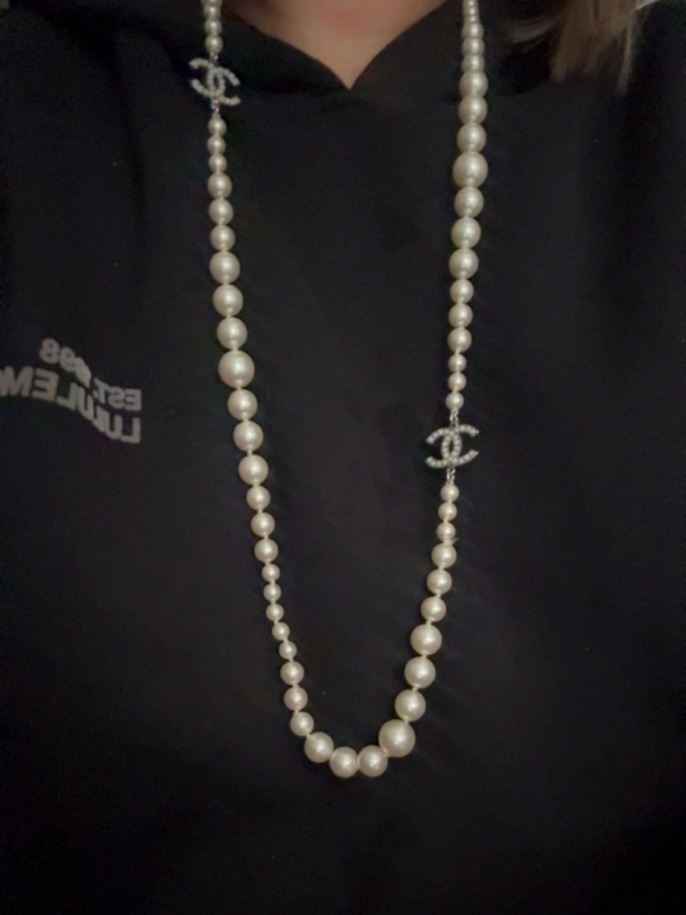 Authentic Chanel Long CC Pearl Necklace
